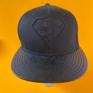 Superman black on black adjustable snapback faux snake skin
